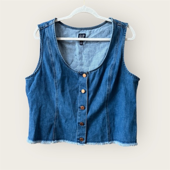 GAP Tops - GAP Women's Sleeveless Blue Button-Down Shirt Button-Front Denim Tank Top 90s